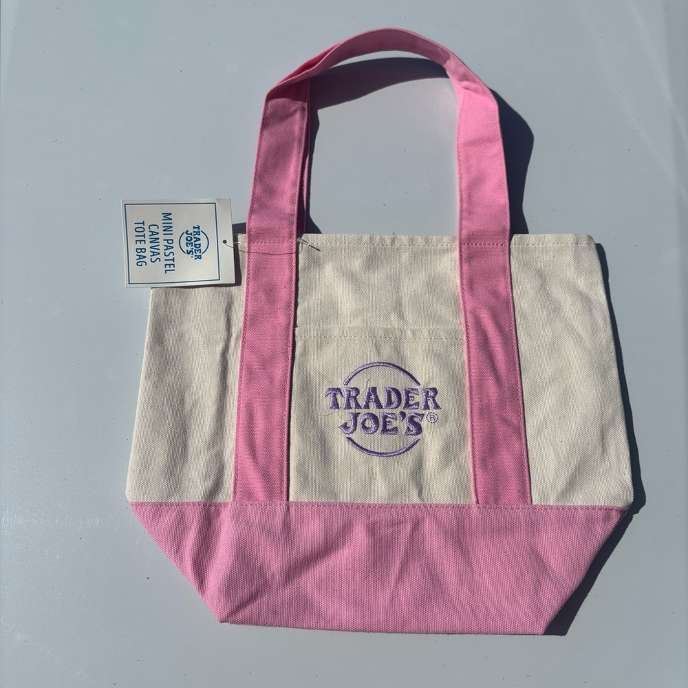 Pink Trader Joe’s pastel mini Canvas Tote Bag limited edition